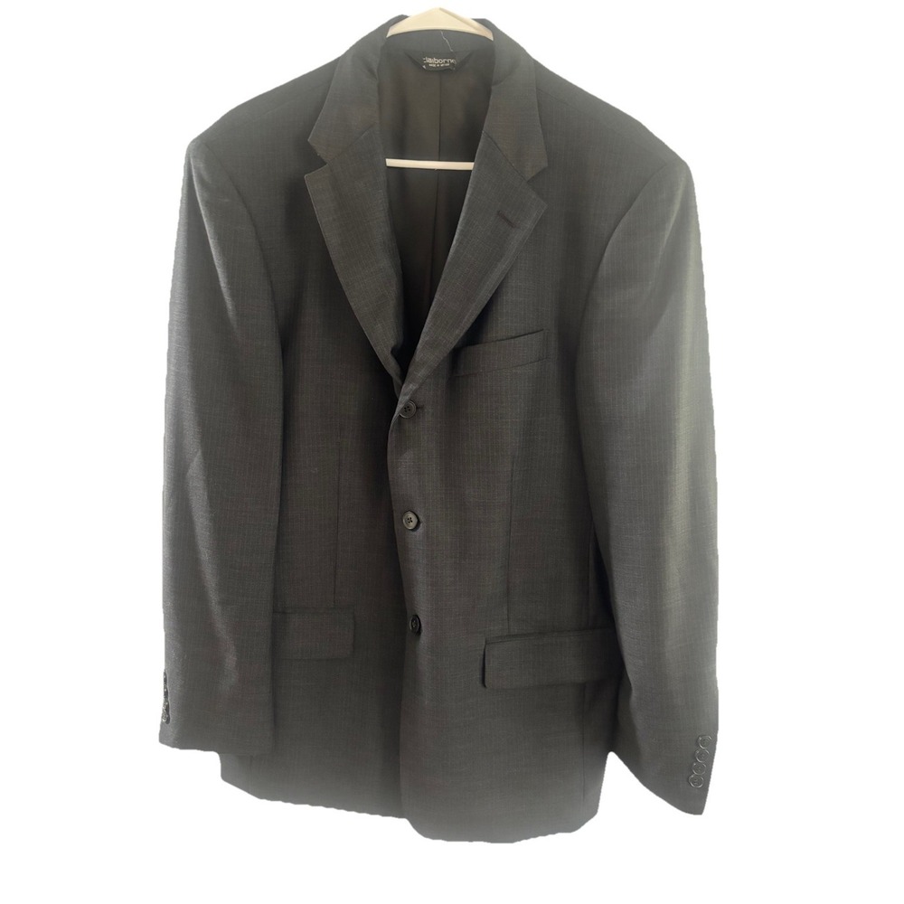 Claiborne Mens 40R Suit Jacket 3 Button Black Blue Pinstripe Wool Blazer Sp Coat